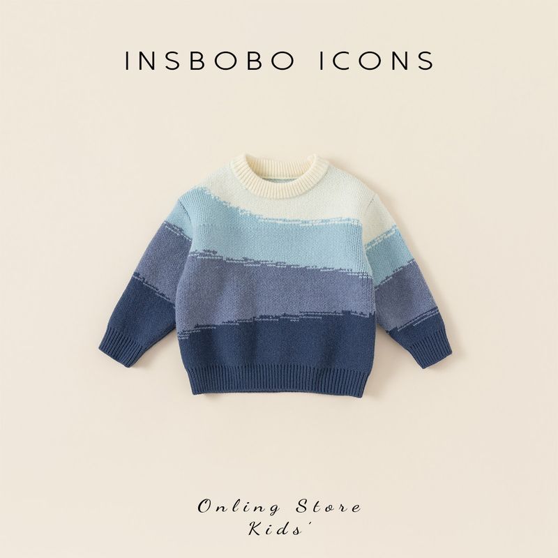 Autumn and Winter Bottoming Shirt Western Style Kids Sweater Blue 80