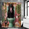Cat playing with cell phone on toilet Greenery Goldfish Shower Curtain, Bathroom Decorative Shower Curtain, Waterproof Shower Cu