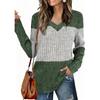 Women's V-neck Long-sleeved Patchwork Fitted Top T-shirt