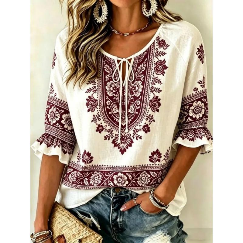 Women s round neck half sleeve lace T-shirt L