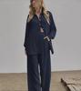 Dames Herfst 2022 Effen Kleur Casual Pak: Shirt met lange mouwen & Broek met elastische taille