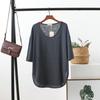 Women's Korean-Style Summer Cotton Linen Round Neck Shirt, Loose Fit, Mid-Sleeve, Plus Size Casual Top