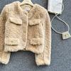 Toamnă Iarnă Femei Jachetă Scurtă Caldă de Lux din Blană Faux Mincă Mânecă Lungă Nastur Unic Îmbrăcăminte Exterioară de Crăciun Palton
