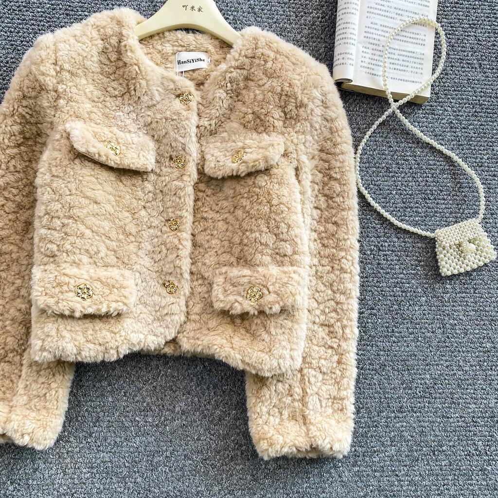 Toamnă Iarnă Femei Jachetă Scurtă Caldă de Lux din Blană Faux Mincă Mânecă Lungă Nastur Unic Îmbrăcăminte Exterioară de Crăciun Palton