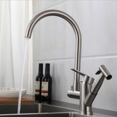 Kitchen Basin Faucet Taps Body 304 Stainless Steel Surface Brushed One Handle with Spray Gun  Mixer Water Cold & Hot