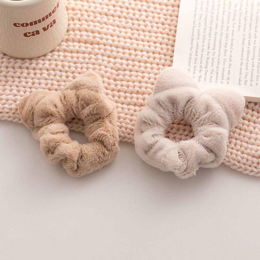 4pcs Autumn and Winter Ear Plush Large Intestine Hair Ring, Cute Hairy Fat Intestine Head Rope Leather Band Hair Ornament