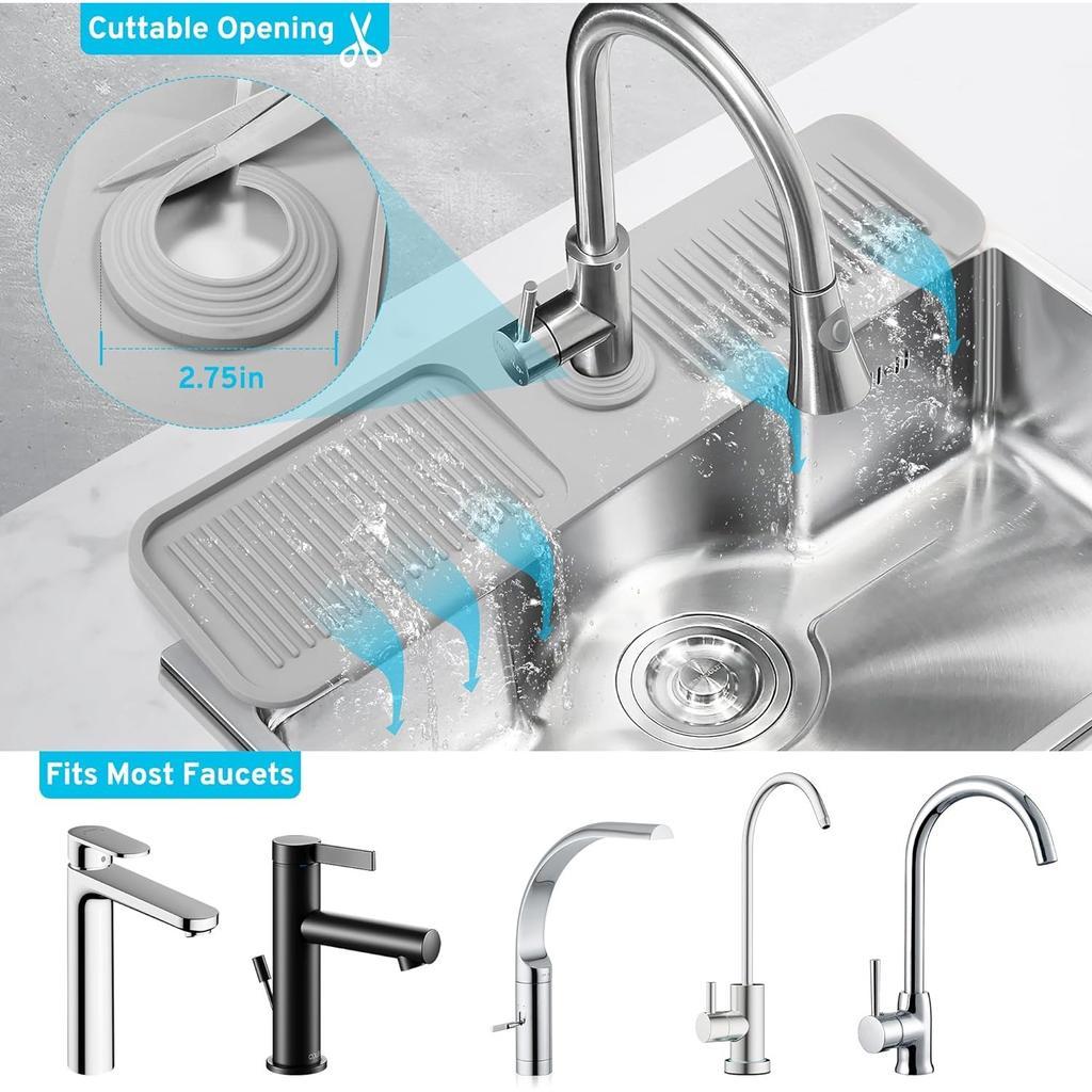 Kitchen Sink Splash Guard,Silicone Sink Mat for Kitchen Sink Catcher Tray Mat Protectors for Kitchen Sink(Grey 24.0" X 5.5")