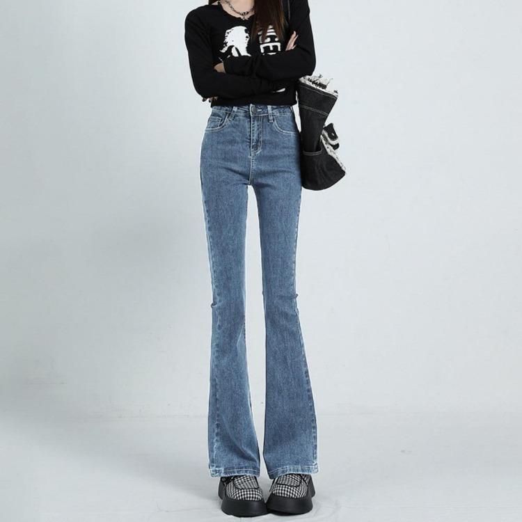 Korean American Retro High Waist Micro Pull Jeans Women Summer Slim Fit Tall Small S