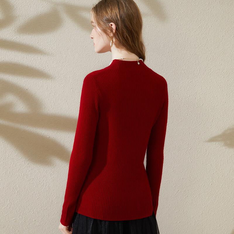 TUHUANG Women's Pure Wool Half-Turtleneck Slim-Fit Knit Pullover