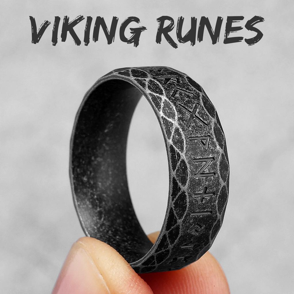Vintage Nordic Vikings Runes Stainless Steel Womens Mens Rings Punk Simple For Boyfriend Biker Jewelry Creativity Gift