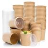 BDHD 100 Disposable Kraft Paper Food Cups, Kraft Paper Bowls, Takeout Lunch Boxes, Paper Soup Containers with Lids, for Hot and Cold Drinks (780ml + P