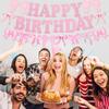 Pink Happy Birthday Banner, Bow Themed Party Decorations Hanging Set Pink Bowes Banner for Women Party Decorations
