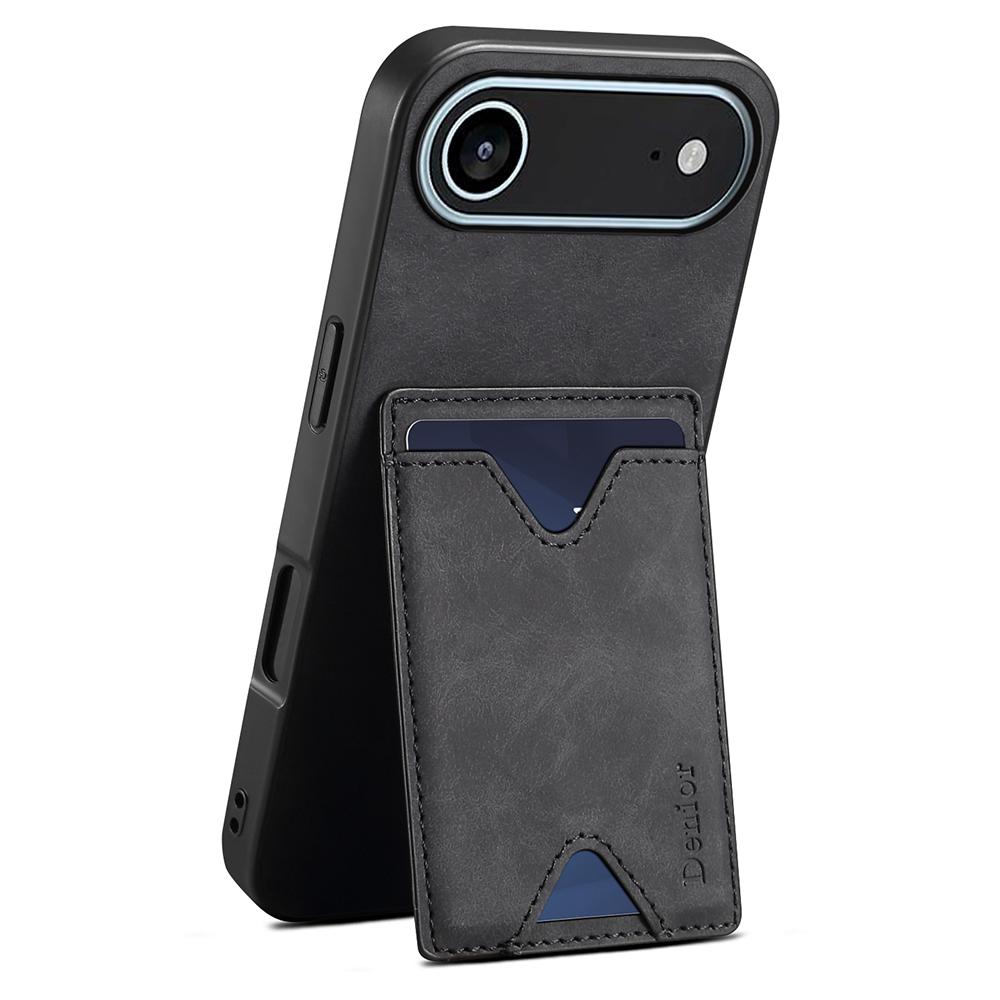 

DENIOR Чехол для iPhone 17 Air с держателем для карт и подставкой, кожа+ПК+ТПУ чехол для телефона Black