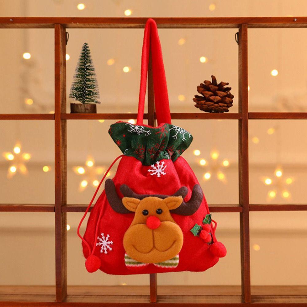 For Kids Santa Claus Stockings Xmas Drawstring Bags Candy Bags Christmas Gift Bag Wrapping Pouch