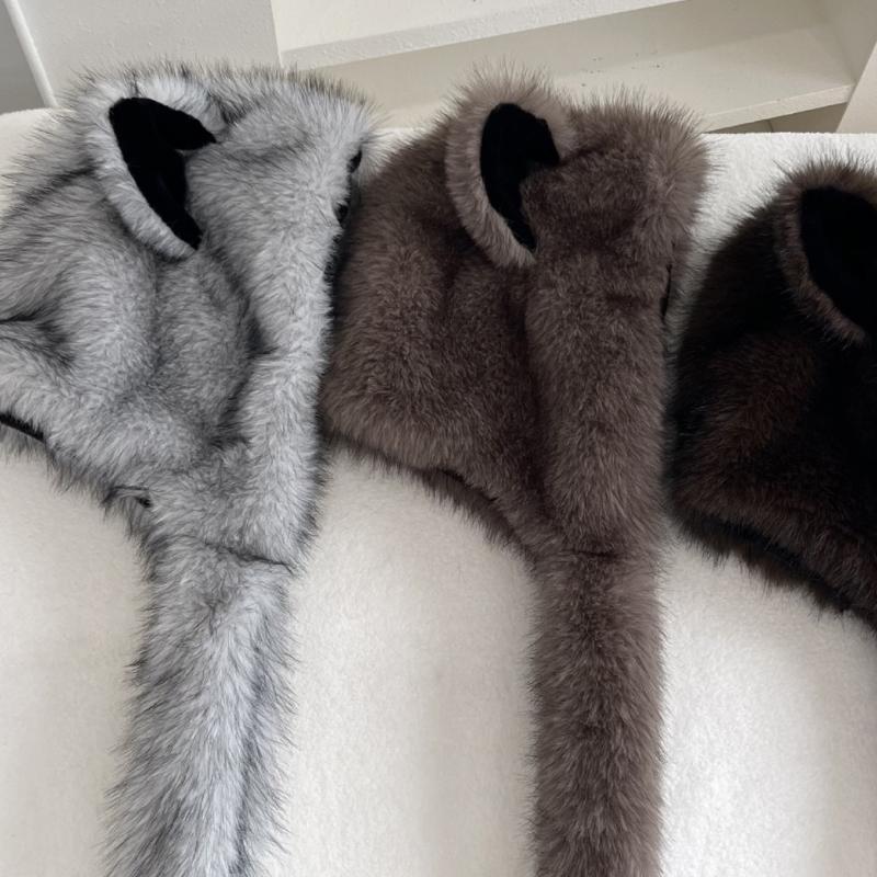 Plush Cats Ear Hat with Faux Furs Look Earflaps, Long Coverage Thick Warm Hat for Cold Weather Daily Outfit Styling, Outdoor Activity