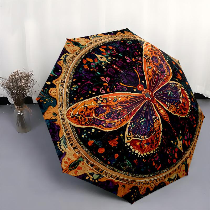 1pc Colorful Butterfly Mandala Design Umbrella with Plastic Handle,Suitable for All Seasons Home Travel Outdoor UmbrellaB1690
