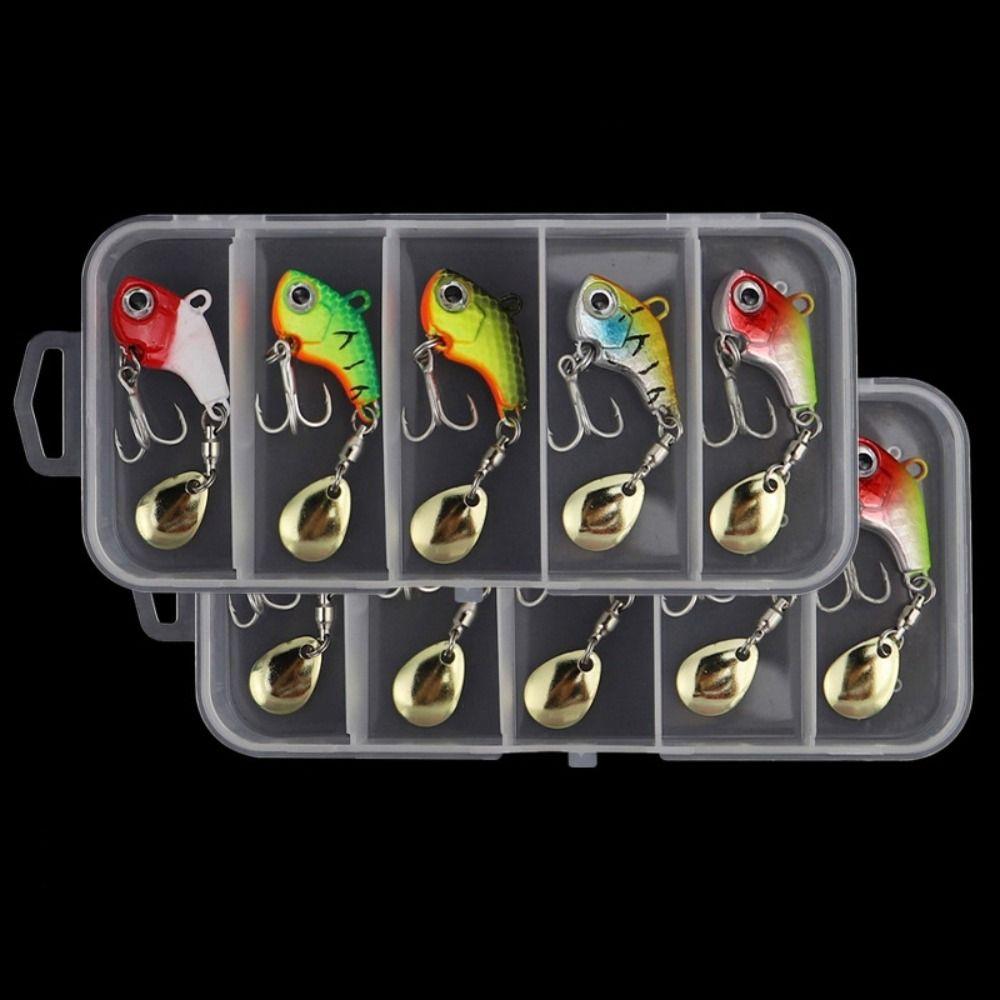 5Pcs/Box Hard Metal Rotating VIB Lure For Saltwater Freshwater Bass Pike Trout Fishing