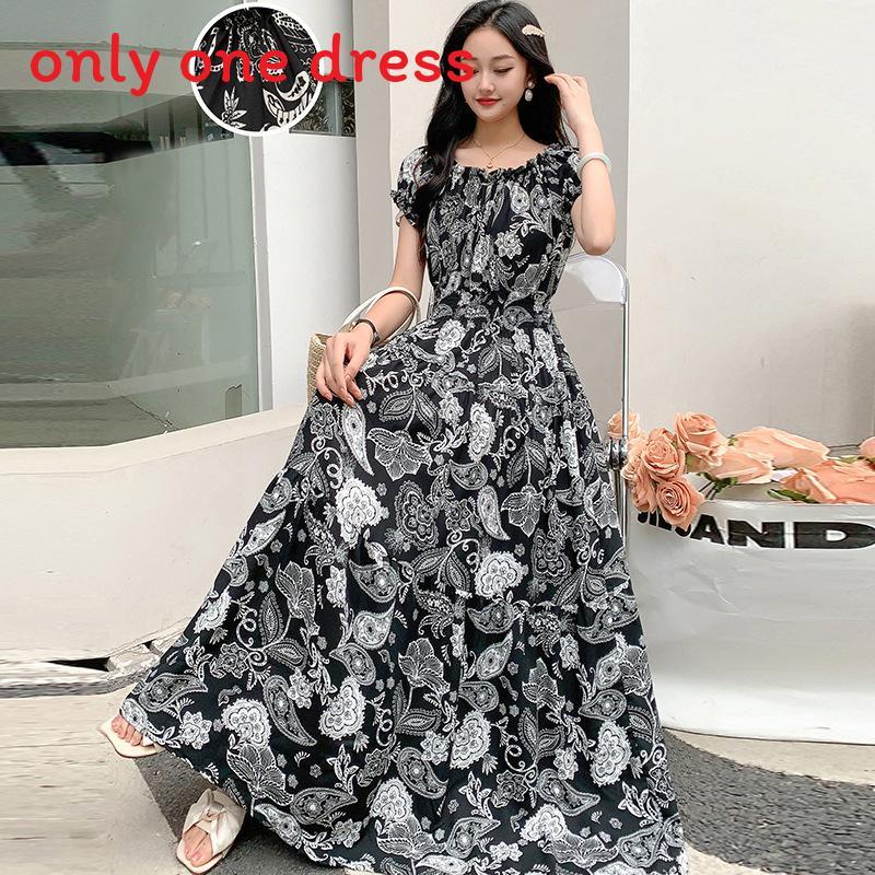 Bohemian Maxi Dress With Elastic Waist For Summer Beach Vacation And Artful Style