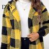 Women Button-up Sweater Coat Open Front Hooded Long Sleeve Easy To Wear Cardigan Plaid Print Knitting Loose Fit Mid-length Knitwear Cozy Knit