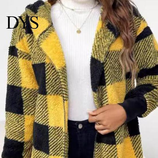 Women Button-up Sweater Coat Open Front Hooded Long Sleeve Easy To Wear Cardigan Plaid Print Knitting Loose Fit Mid-length Knitwear Cozy Knit