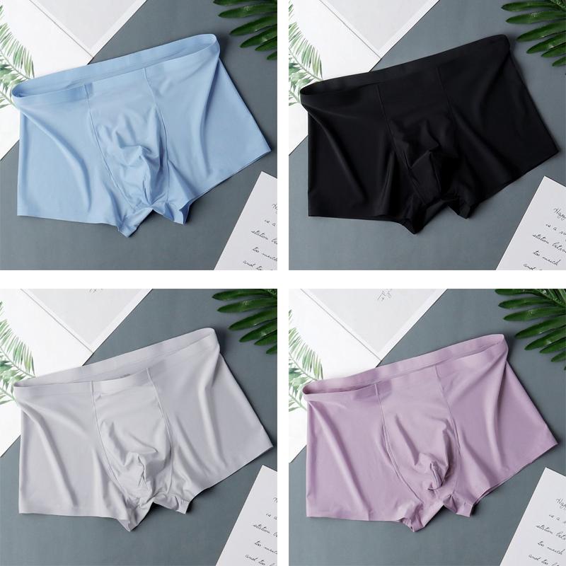 Men's Ice Silk Sexy Seamless Boxer Shorts Underwear Fashion Underpants Male Comfortable Ultra-thin Breathable Panties