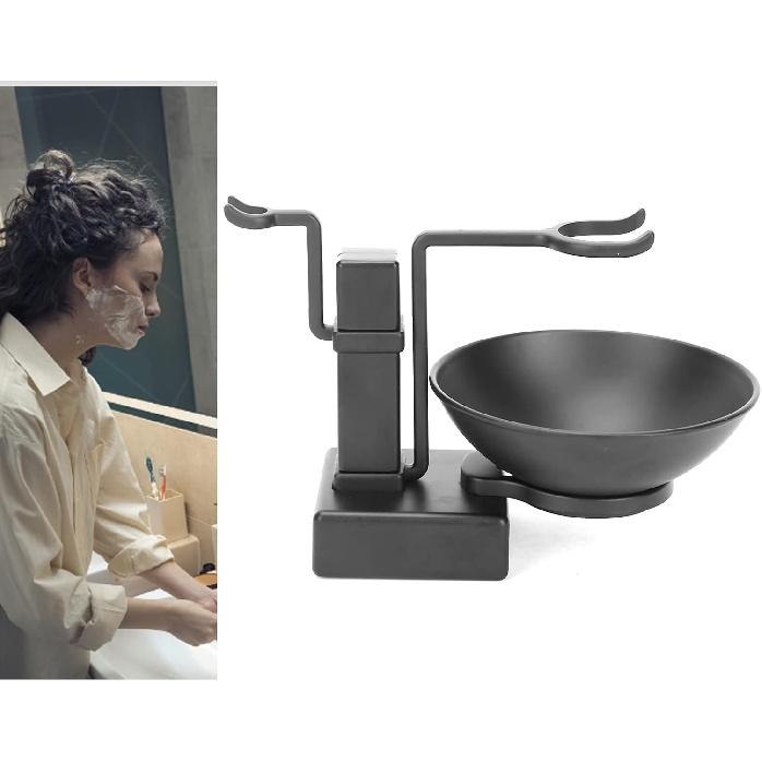 Shaving Brush Holder, Black Stainless Steel Shaving Brush Razor Stand with Soap Bowl Set Razor Holder Stand for Men boyfriend Husband Lover