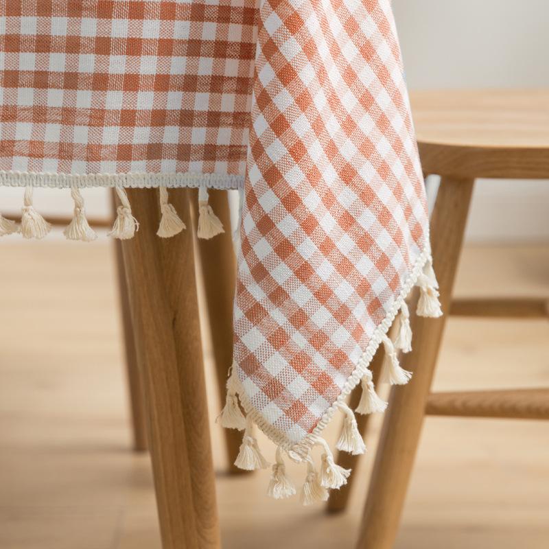 Inyahome Vintage Gingham Checkered Plaid Tablecloth With Tassel Table Cover Cotton Linen Tablecloths For Dinner Party Indoor Use