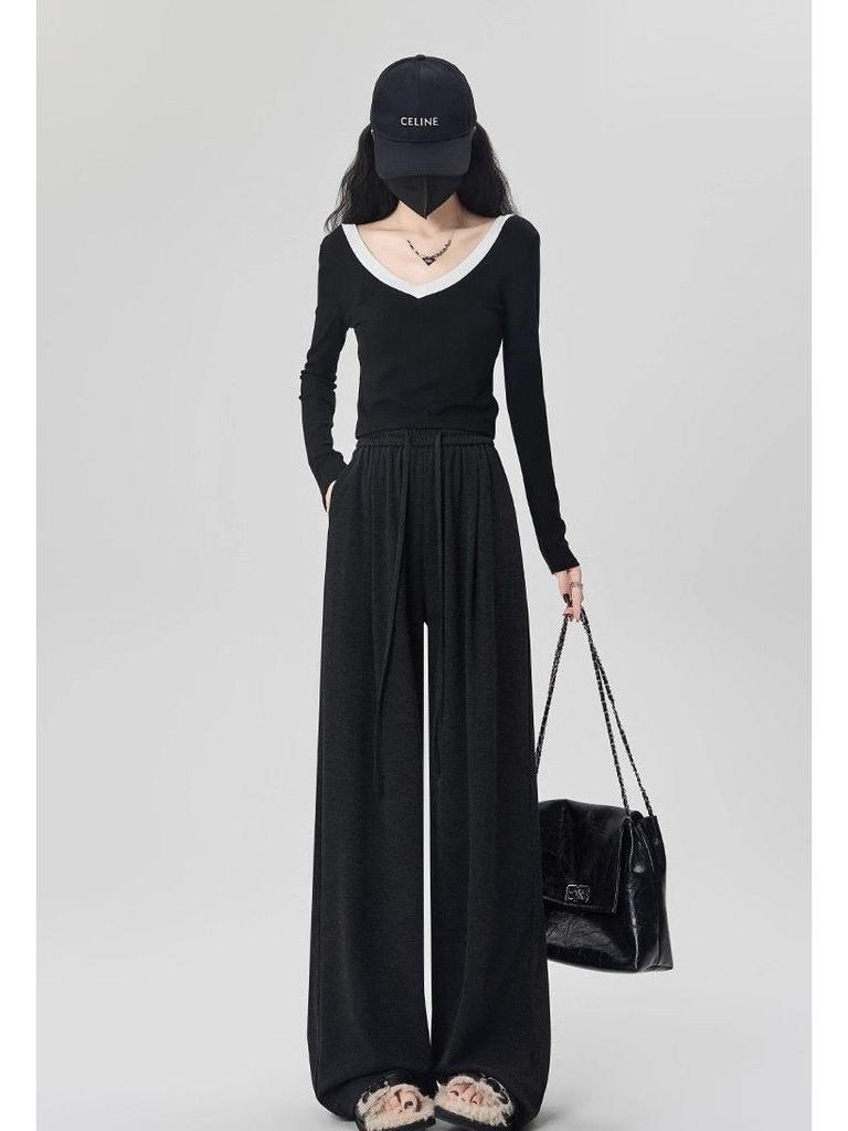 Women’s 2025 High Waist Loose Drape Glutinous Rice Pants - Casual Slimming Straight Leg for Spring and Autumn