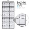 Headphone Storage Classroom,Over The Door Hanging Classroom Headphone Storage with Digital Stickers,35 PVC Clear Organizer Holder Pockets with 4