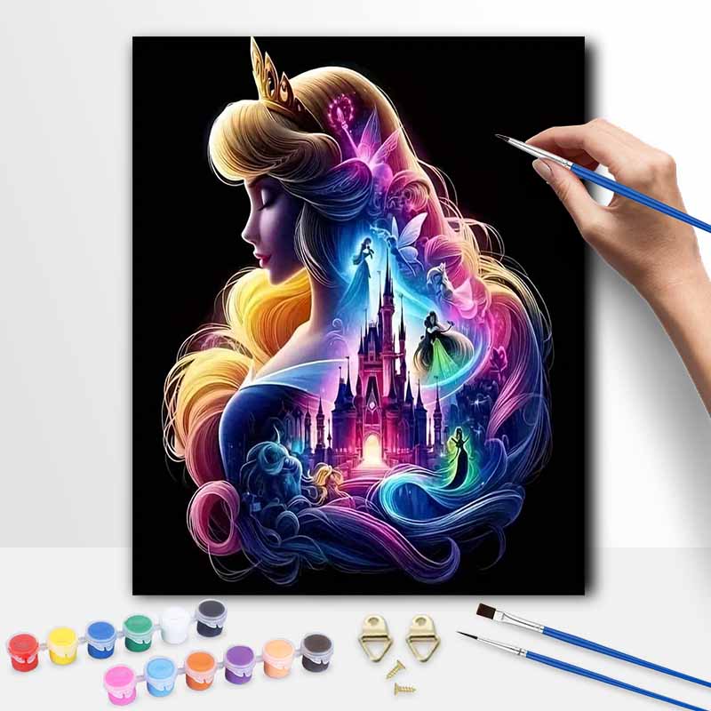 Disney Aurora Fairy Tale Oil Paint Art Kit Enchanted Castle Home Wall Decor 20x30cm