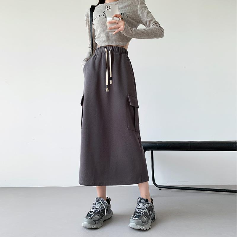 Spring and Autumn Drawstring Culottes High Waist and Thin Versatile Hip-wrapped Split Skirt Loose Skirt