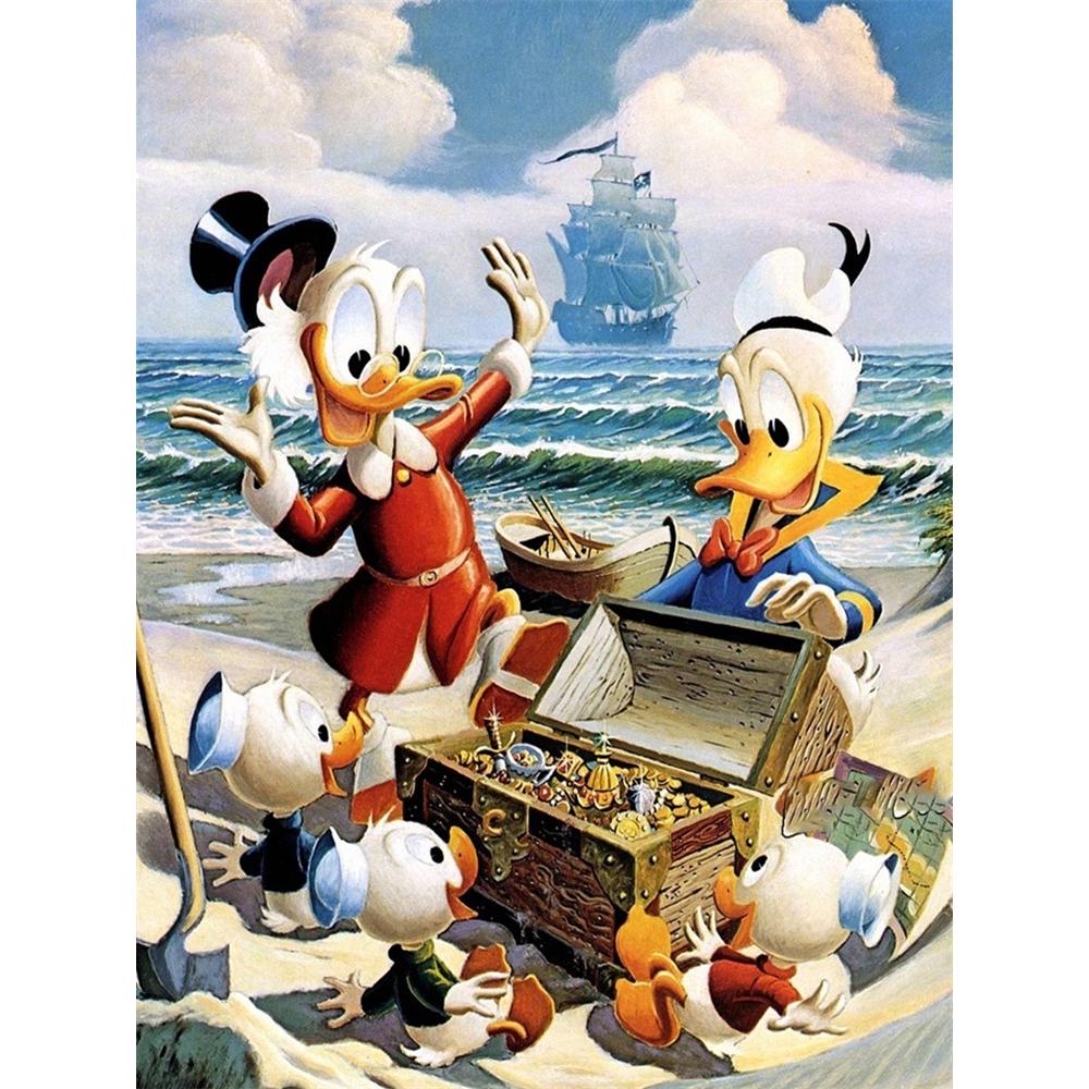 

Disney Cartoon Diamond Painting Donald Duck Beach Treasure Hunt Retro Illustration 5D DIY Art Cross Stitch Kit Mosaic Embroidery Home Decor Gift Round 20x30cm