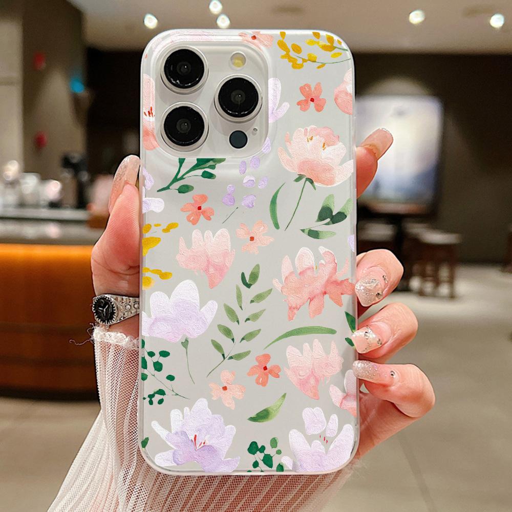 Mobile Phone Cases for iPhone 11 13 15 Pro Max 12 14 Pro Max Case iPhone 16 15 Plus 13 Pro 12 Frosted Texture Painted Cartoon Flowers