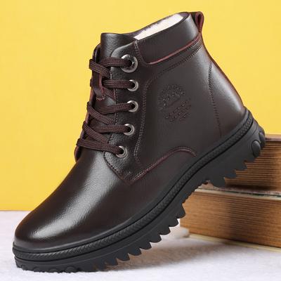 Fashion 2024 Winter New Genuine Leather Men's Boots Natural Fur Warm Ankle Boots Working Men Footwear Waterproof Snow Boots Rubber