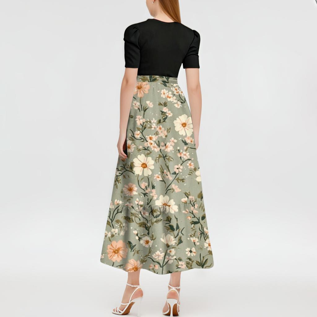 Dámské módní ležérní šaty s páskem, krátkým rukávem, kulatým výstřihem, šitím, elegantním temperamentem