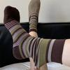 Maillard Women's Retro Korean Style Color Block Striped Mid-Calf Socks - Breathable Mori Girl Autumn/Winter Slouch Design