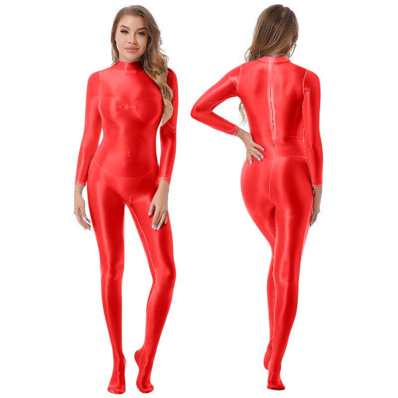 Damski kombinezon całodzielny z okrągłym dekoltem i długimi rękawami, świąteczny metaliczny kombinezon