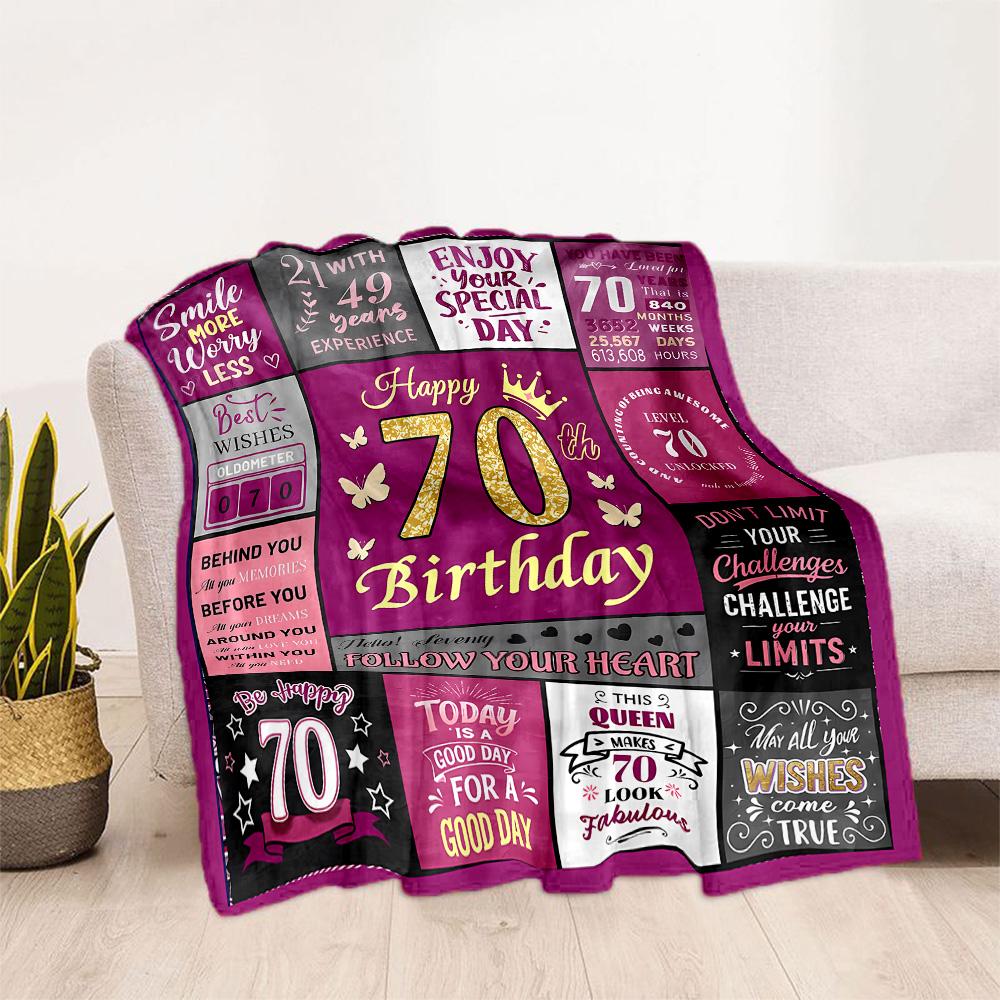 1pc Happy 70th Birthday Celebration blanket Soft and Warm for Sofa Office Camping Travel Livingroom Great Gift for Friends and Family Comfortable