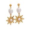 European Baroque Style Pearl Sun Ray Stainless Steel Earrings