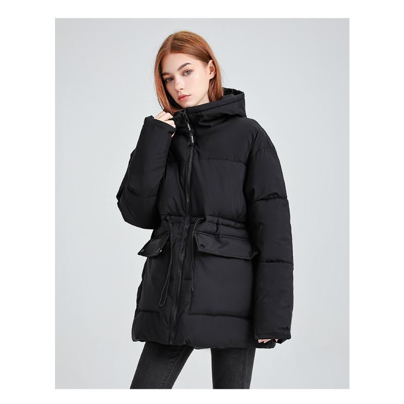 Mittellange und lange Daunen-Baumwollkleidung Damen Taille Winter Kapuze Neue Mode Verdickte Baumwolljacke