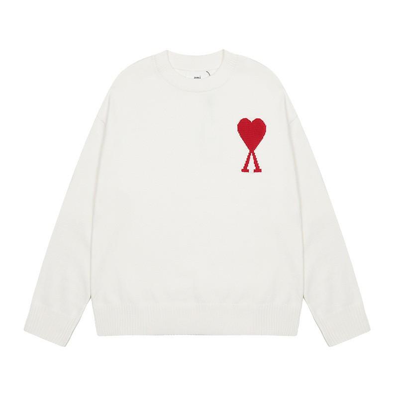 Ami Knit Crewneck Sweater Small Heart Graphic Loose Fit Unisex Streetwear Winter