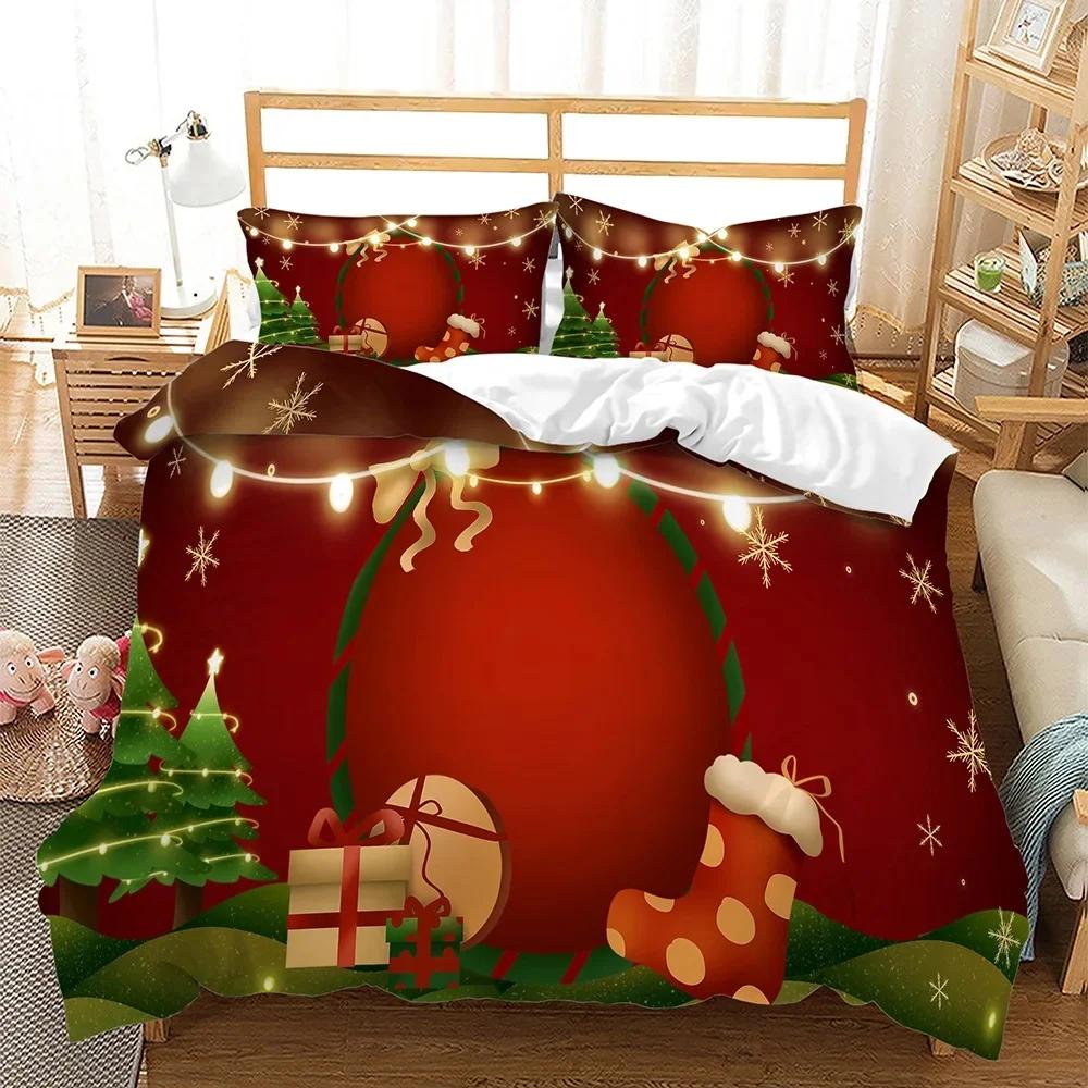 Navidad Plaid Merry Christmas Tree Duvet Cover Twin King Festival Santa Deer Bedding Set Polyester Quilt For Adults Home Decor