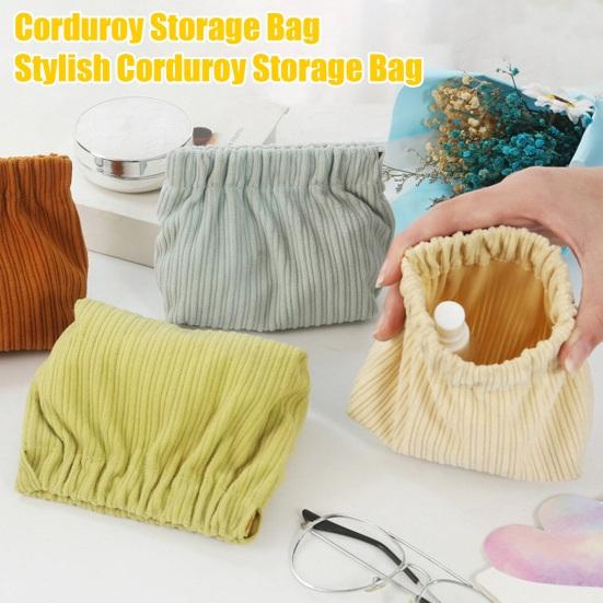 Corduroy Self-Closing Pouch Hair Tie Organizer Portable Snap Closure Pouch Storage Bag for Lipstick Coins Cables Jewelry