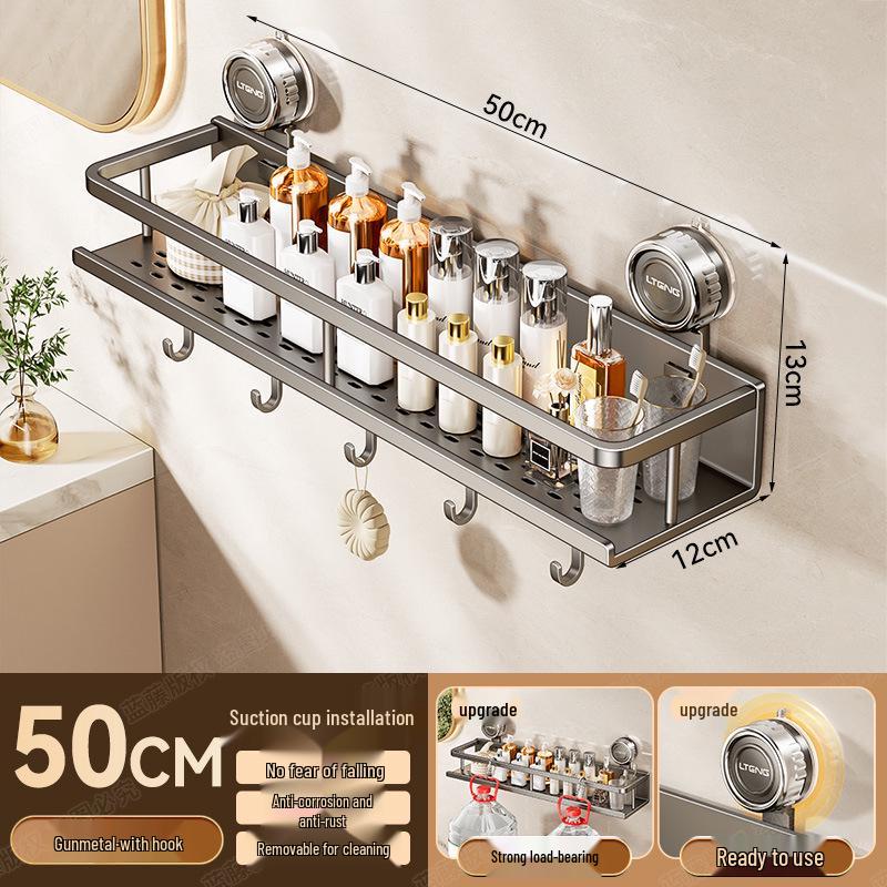 Wall-Mounted Aluminum Suction Cup Towel Rack & Bathroom Storage Shelf