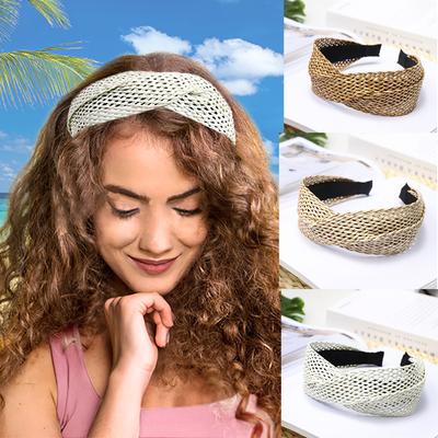 Sommer Strand Breitkrempiger Strohflecht Stirnband Frauen Handgewebter Haarreif Überkreuzt Geknotetes Mode Haarband Böhmisches Haarband HOT