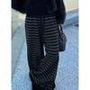 GLYDE Harajuku Contrast Color Stripe Wide Leg Trousers Vintage Grunge Loose Knitted Casual Pant Y2k Aesthetic Women Straight Pants