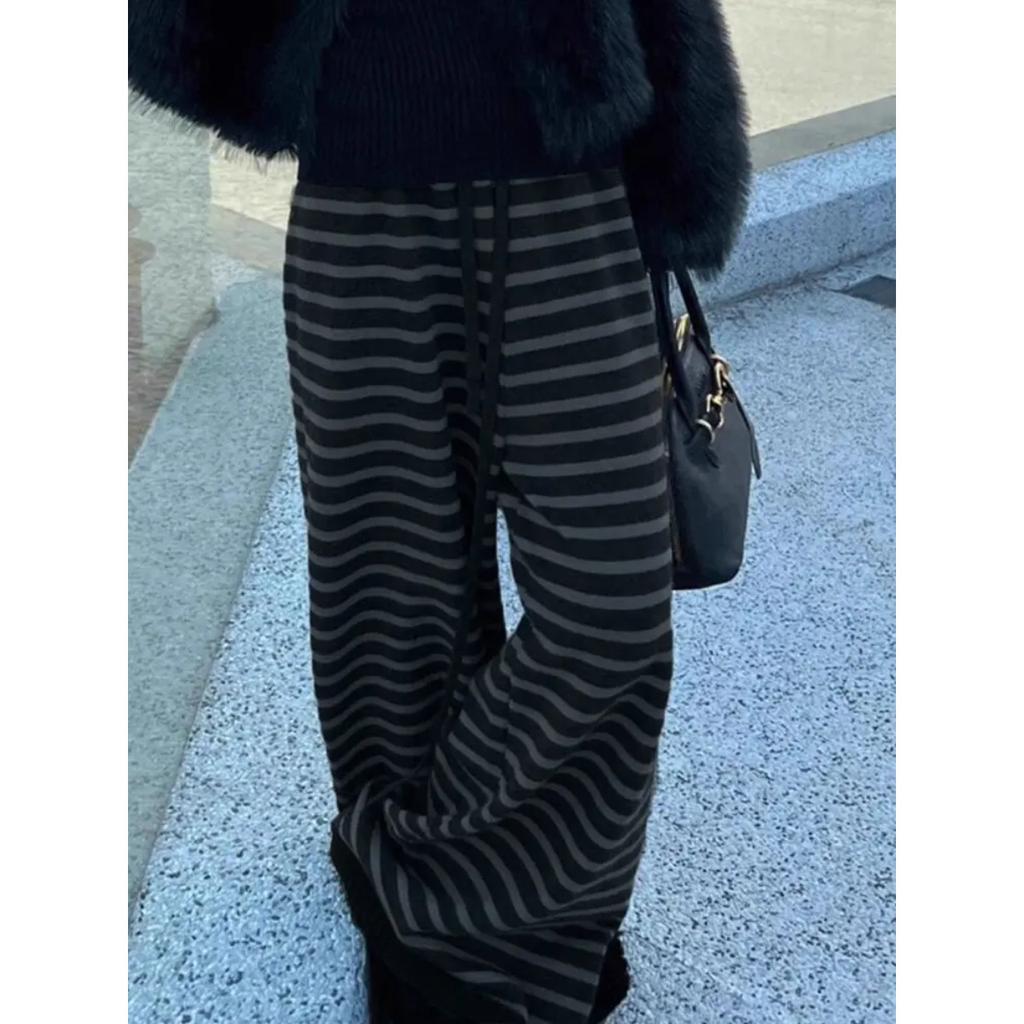 GLYDE Harajuku Contrast Color Stripe Wide Leg Trousers Vintage Grunge Loose Knitted Casual Pant Y2k Aesthetic Women Straight Pants