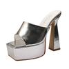 2025 15CM Thick Heel Thick Bottom Waterproof Table Nightclub Square Head Silver Fitting Room Slippers ZYW-398-1