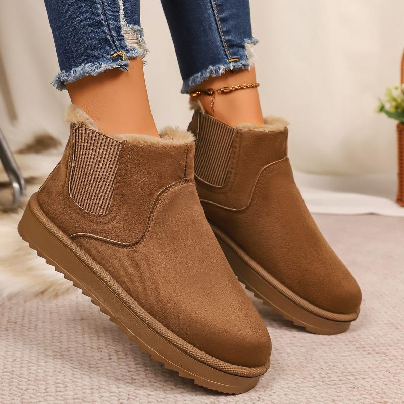 2025 New Winter Women Short Plush Warm Snow Boots Flats Platform Casual Shoes Suede Fur Chelsea Ankle Boots Zapatos De Mujer