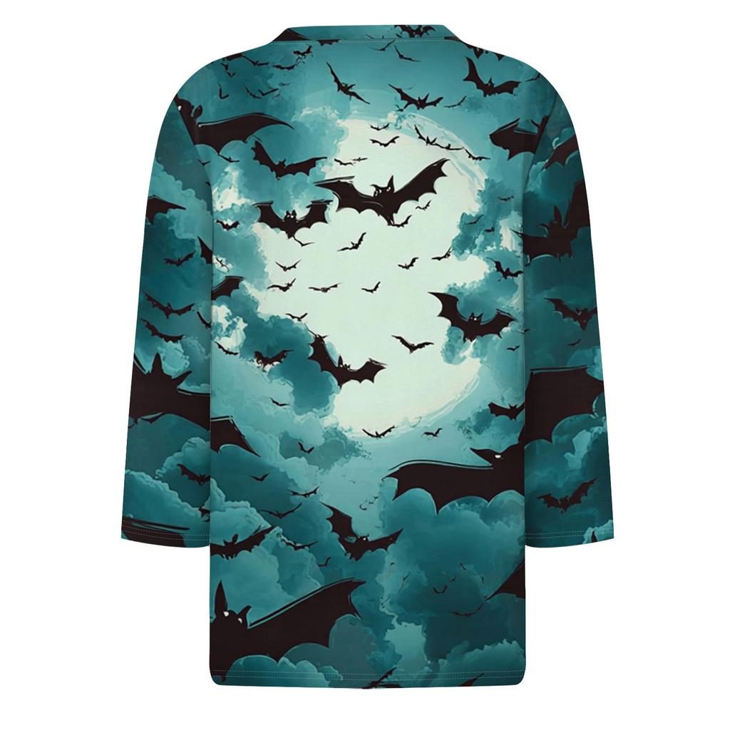 Women's Fashion Casual Three-quarter Sleeve Halloween Printed Round Neck Top